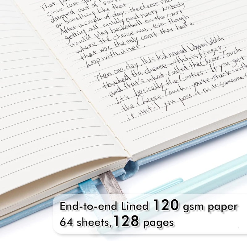 Feela 3 Pack Notebooks Journals Bulk, Hardcover Notebook Classic Ruled Lined Journals with Pen Holder for Women Girls School Business Supplies, with 3 Black Pens, 120 GSM, 5.1”x8.3”, A5, Light Blue - Image 3