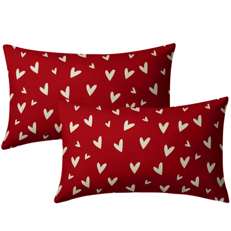 Sweetshow Valentines Day Lumbar Pillow Covers 12x20 Set of 2 Red Love Heart Holiday Decorative Throw Pillows Romantic Valentine Themed Gifts Pillowcase Cotton Cushion Cover Decor for Home Couch Bed Soft - Image 1