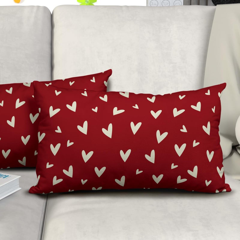 Sweetshow Valentines Day Lumbar Pillow Covers 12x20 Set of 2 Red Love Heart Holiday Decorative Throw Pillows Romantic Valentine Themed Gifts Pillowcase Cotton Cushion Cover Decor for Home Couch Bed Soft - Image 2