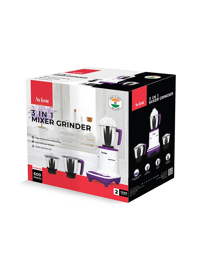 Avion 600W 3-In-1 Mixer Grinder AMG614ND – Multifunctional Grinder With Stainless Steel Jars And Blades – 3 Speed  - Image 5
