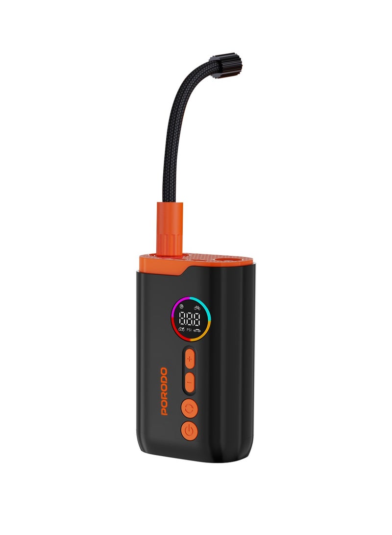 porodo Lifestyle Electric Air Inflator with 4 Inflation Mode and Heat Dissipation / High-Pressure Power /  Ultra-Compact Pump / Portable Inflator - Black - Image 1