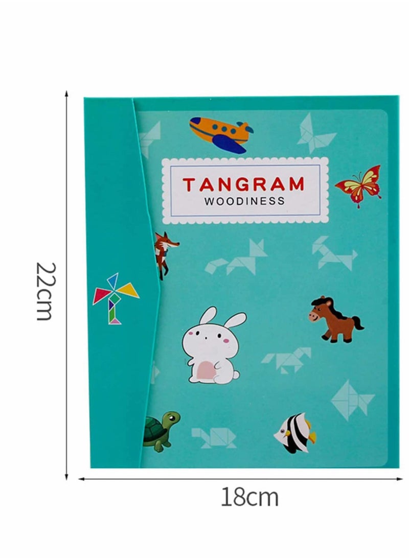Excefore - Tangram Magnetic Puzzle, Wooden Pattern Puzzle Book Game for Kids, IQ Educational and Early Development Tangram, Jigsaw Shapes Dissection with Solution Questions, Travel Games - Image 1