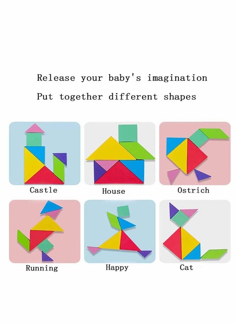 Excefore - Tangram Magnetic Puzzle, Wooden Pattern Puzzle Book Game for Kids, IQ Educational and Early Development Tangram, Jigsaw Shapes Dissection with Solution Questions, Travel Games - Image 1