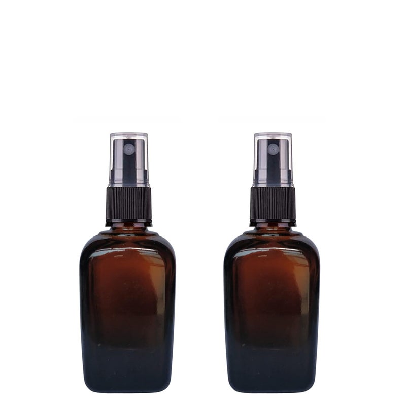 Devinez Pack of 2 Multipurpose Refillable Amber Square Shape Glass Bottle 15 ml with Black Spray Pump for Cosmetics Serum Essential Oils Blends Skin Care Travel Toners DIY - Image 1