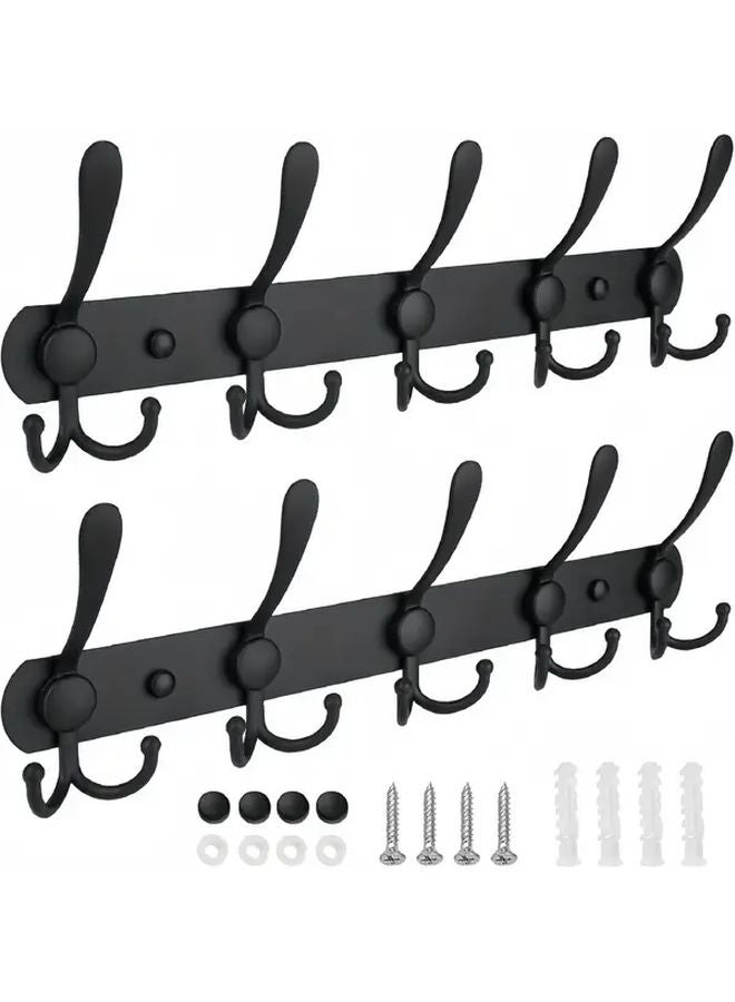 عبوتان من حامل المعاطف المثبت على الحائط متين مع 5 خطافات ثلاثية بتصميم معدني أسود - Image 2