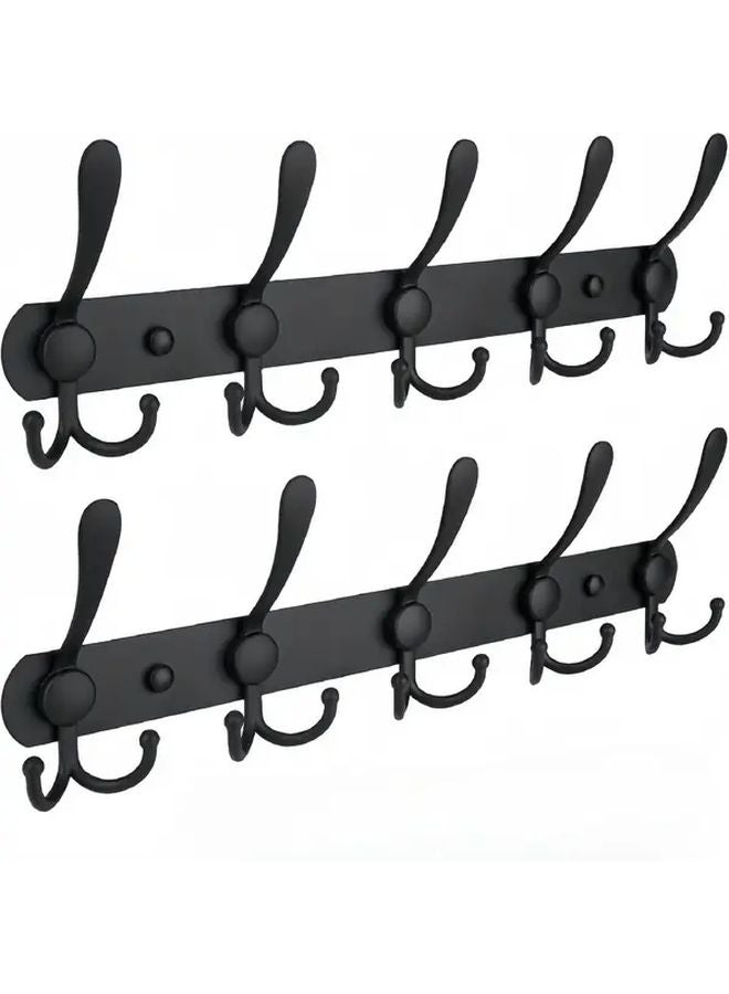 عبوتان من حامل المعاطف المثبت على الحائط متين مع 5 خطافات ثلاثية بتصميم معدني أسود - Image 1