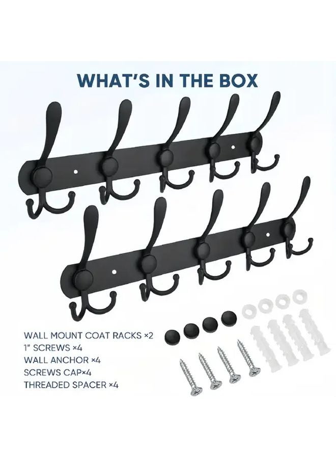 عبوتان من حامل المعاطف المثبت على الحائط متين مع 5 خطافات ثلاثية بتصميم معدني أسود - Image 3