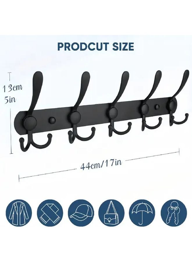 عبوتان من حامل المعاطف المثبت على الحائط متين مع 5 خطافات ثلاثية بتصميم معدني أسود - Image 4