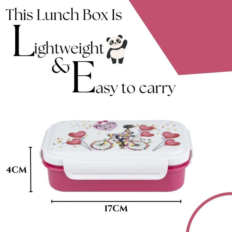 Nabhya Peppy Small Tiffin Box For Kids,Inner Stainless Steel & Outer Plastic with Plastic Katori and Airtight Lid, School Lunch Box For Kids (Small, Pink) - Image 4