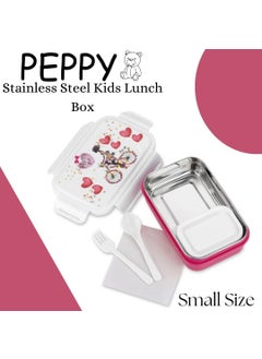 Nabhya Nabhya Peppy Small Tiffin Box For Kids,Inner Stainless Steel & Outer Plastic with Plastic Katori and Airtight Lid, School Lunch Box For Kids (Small, Pink)  - Image 2