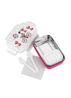 Nabhya Nabhya Peppy Small Tiffin Box For Kids,Inner Stainless Steel & Outer Plastic with Plastic Katori and Airtight Lid, School Lunch Box For Kids (Small, Pink)  - Image 1