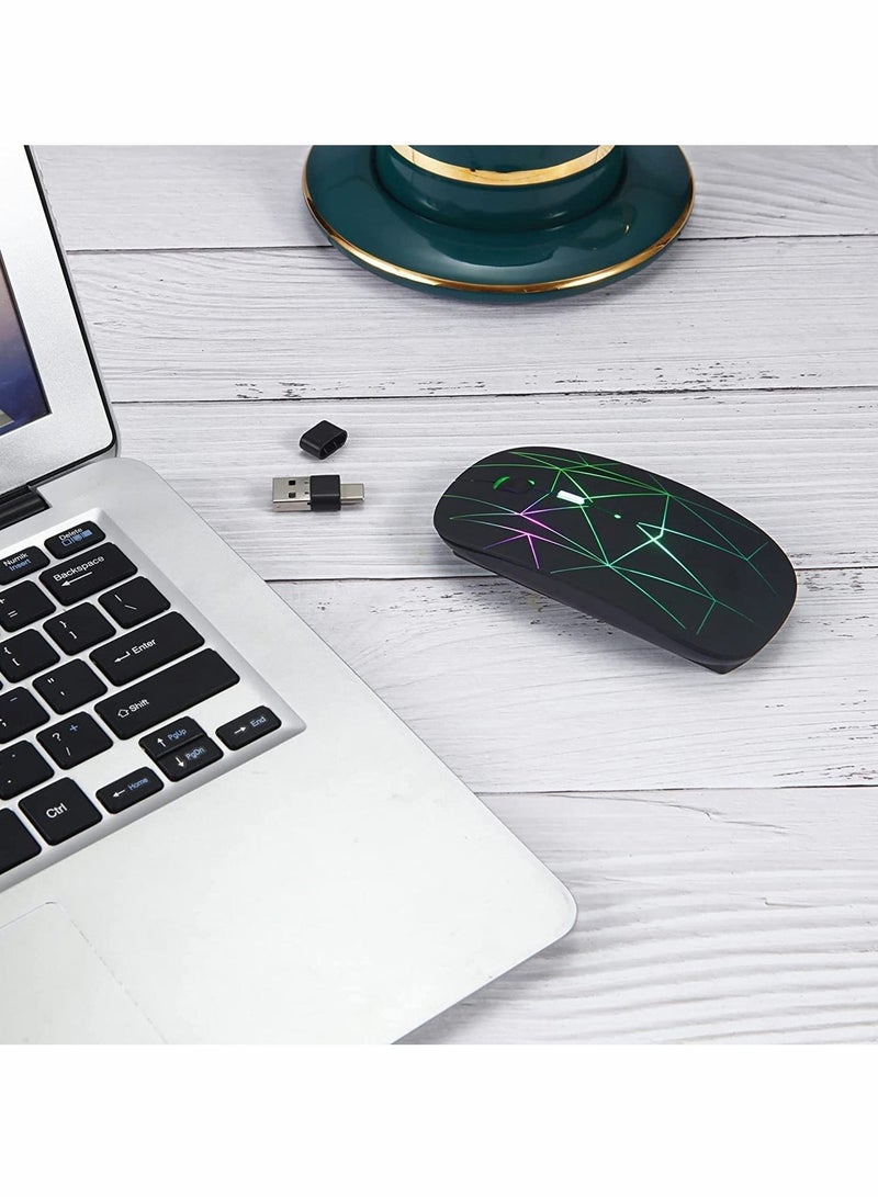 Y&D Wireless Mouse,Rechargeable Slim Silent Mouse Portable Mobile Optical Office with USB & Type-c Receiver, 3 Adjustable DPI for MacBook Pro Windows PC Laptop-Black  - Image 2