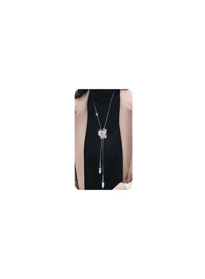 Wiwpar Sparkly Rhinestone Butterfly Long Necklace Sterling Silver Larait Bar Y Lariat Butterfly Pendent Chain Drop Adjustable Necklace Butterfly Y-Shaped Necklace Jewelry for Women Wedding (Silver) - Image 1