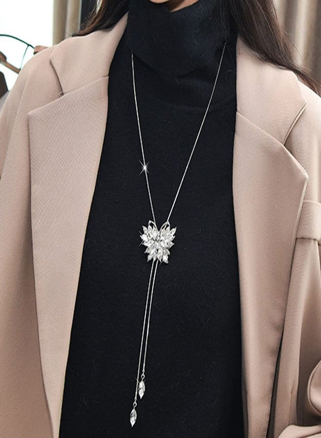 Wiwpar Sparkly Rhinestone Butterfly Long Necklace Sterling Silver Larait Bar Y Lariat Butterfly Pendent Chain Drop Adjustable Necklace Butterfly Y-Shaped Necklace Jewelry for Women Wedding (Silver) - Image 2