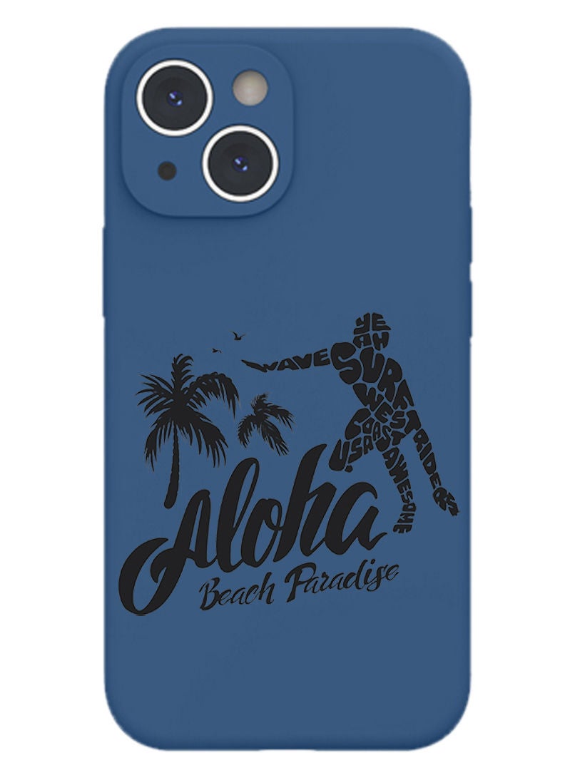 Theodor Protective Slim Fit Case Liquid Silicone Cover with Full Body Protection Anti-Scratch Shockproof Case For iPhone 14 Blue  - Aloha Beach Paradise white copy - Image 1