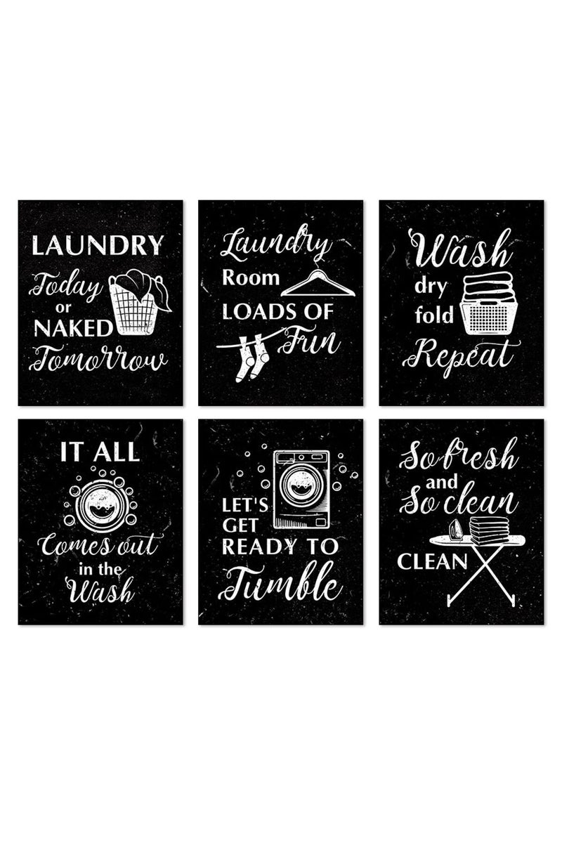 HLNIUC Funny Laundry Rules Sign Canvas Painting Set of 6, Creative Laundry Saying Art Prints, Modern Minimalist Chalkboard Words Wall Art Posters for Laundromat, Wash Room & Laundry Room Decor, Unframed, 20x25 cm - Image 1
