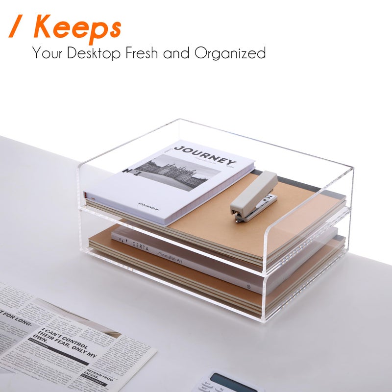HeZone Paper Organizer, 2 Tier Stackable A4 Size Acrylic Letter Tray, Office/Home/School Organization - Clear - Image 4