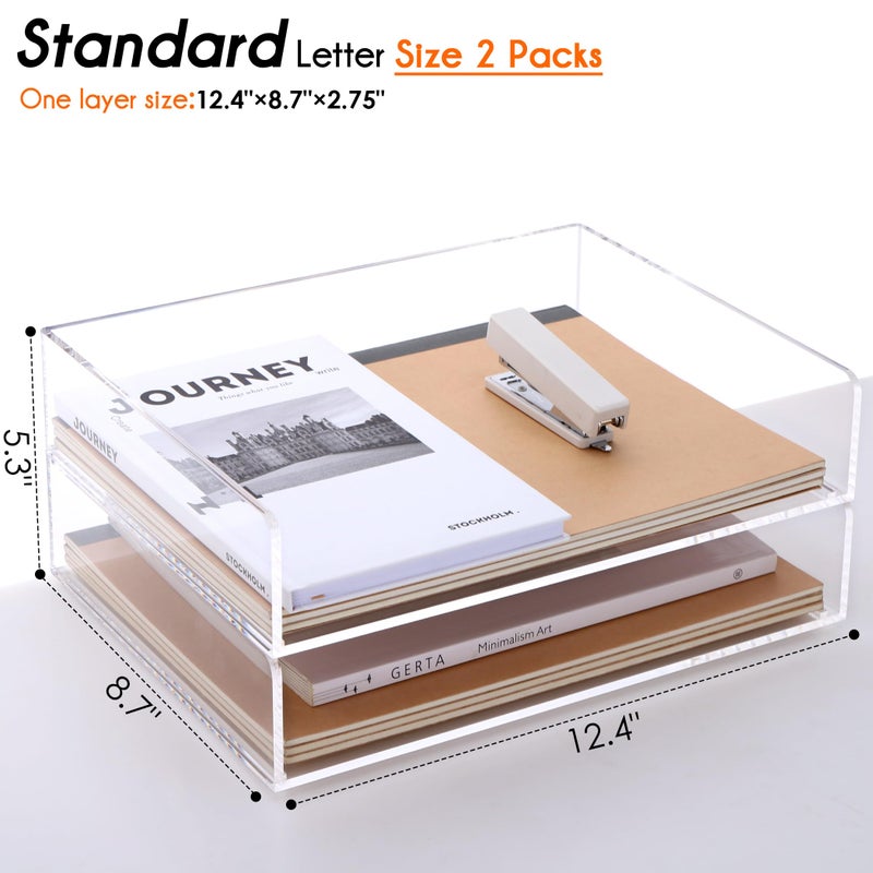 HeZone Paper Organizer, 2 Tier Stackable A4 Size Acrylic Letter Tray, Office/Home/School Organization - Clear - Image 3