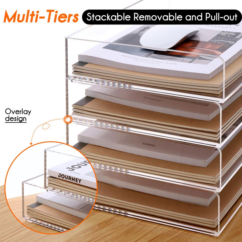 HeZone Paper Organizer, 2 Tier Stackable A4 Size Acrylic Letter Tray, Office/Home/School Organization - Clear - Image 5