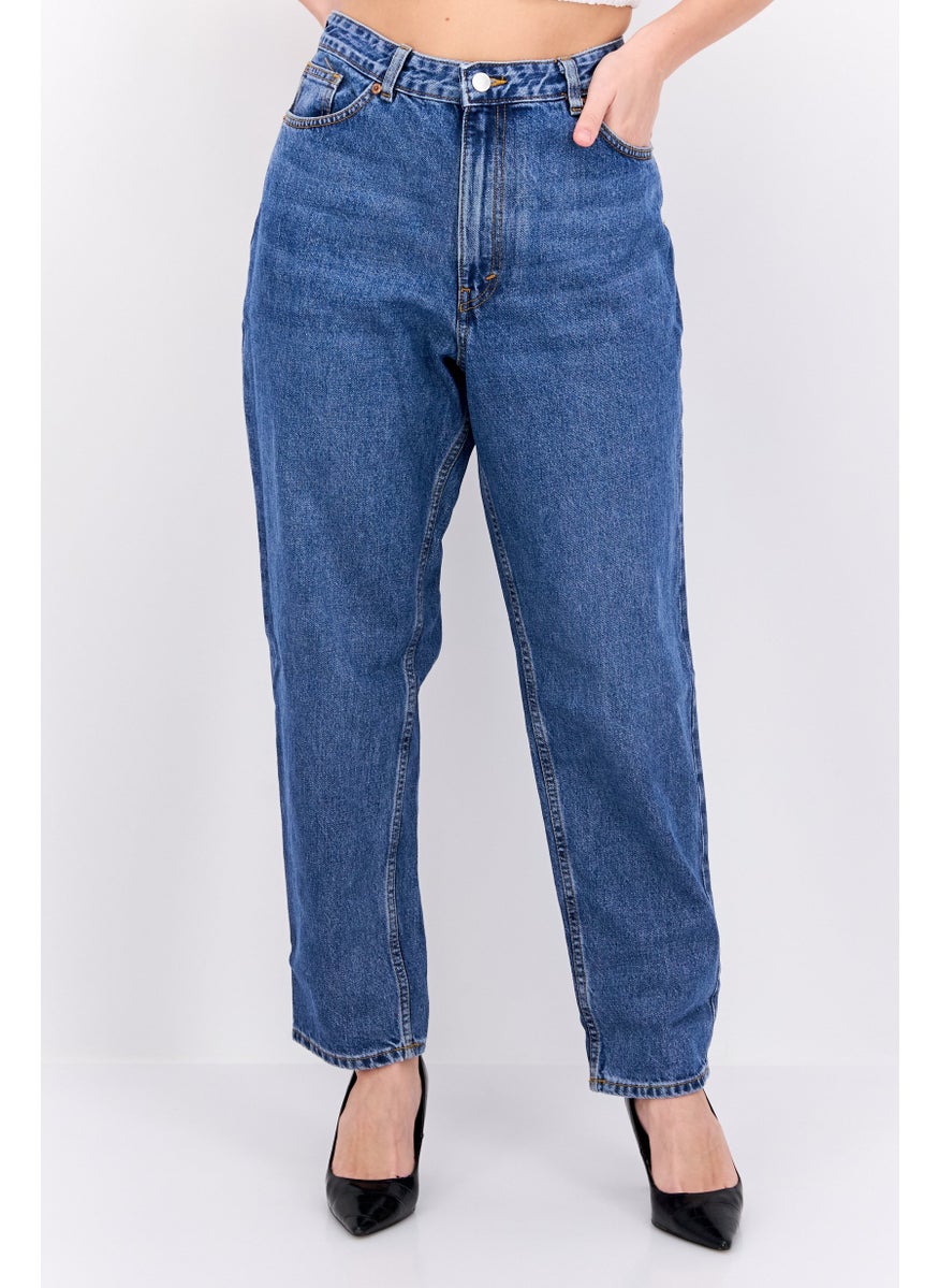 MONKI Women Regular Fit High Waist Balloon Leg Washed Denim, Blue  - Image 1