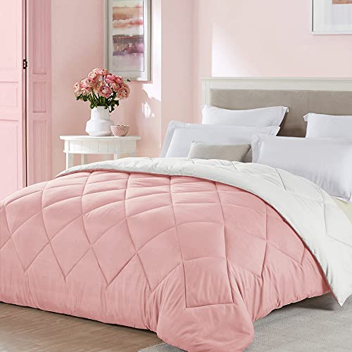 Seward Park King Size Pink Beige White Comforter, All Season Soft Reversible Bedding, Cooling Lightweight Spring Blanket, Girls Bedspread - Image 1
