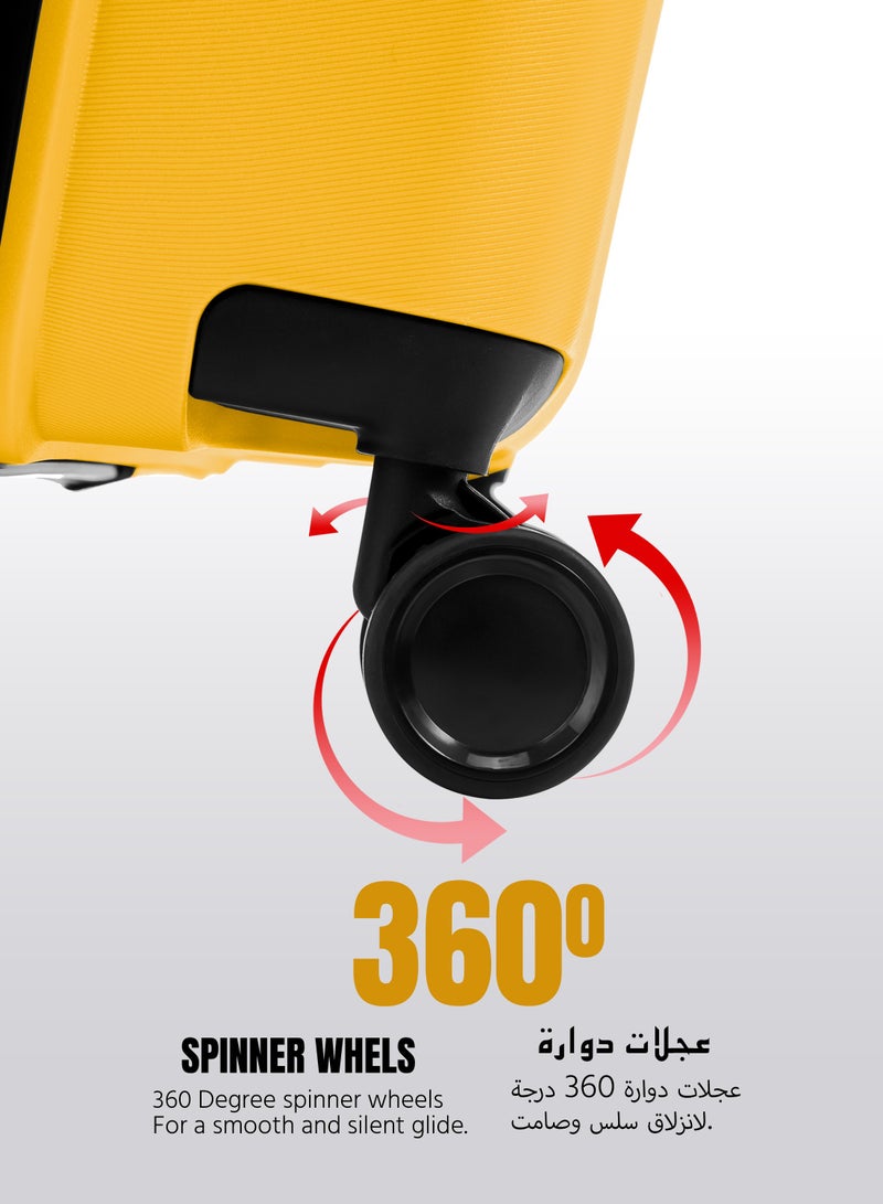 بارا جون حقيبة سفر ترولي خفيفة الوزن أنيقة ومتينة من البولي بروبلين مع قفل  - أصفر - Image 4