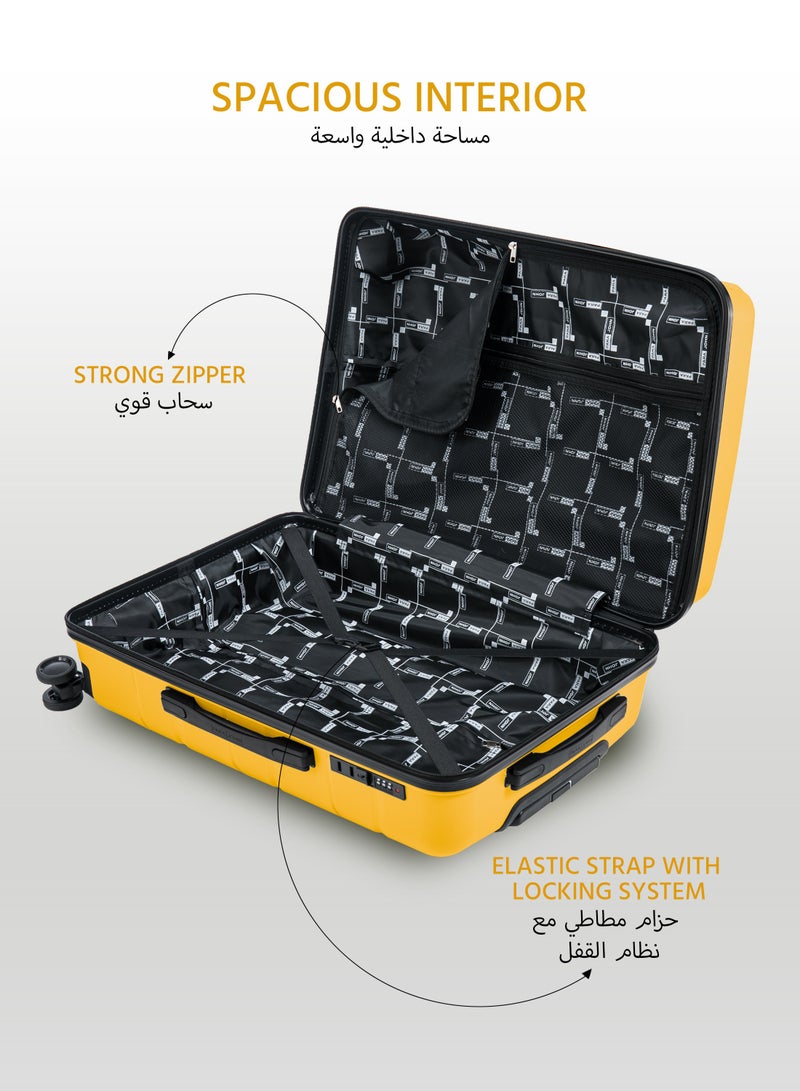 بارا جون حقيبة سفر ترولي خفيفة الوزن أنيقة ومتينة من البولي بروبلين مع قفل  - أصفر - Image 5