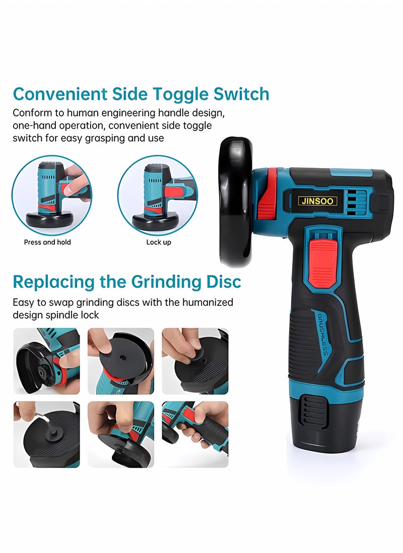 JINSOO - JINSOO 18V Mini mini rechargeable wireless polishing machine with lithium battery and charger, 76MM diameter grinding wheel mini Angle grinder set - Image 1