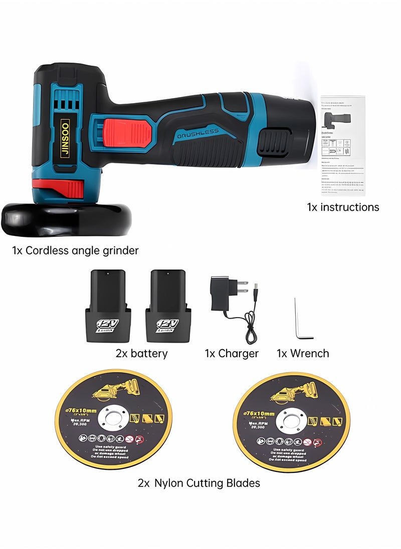 JINSOO - JINSOO 18V Mini mini rechargeable wireless polishing machine with lithium battery and charger, 76MM diameter grinding wheel mini Angle grinder set - Image 1