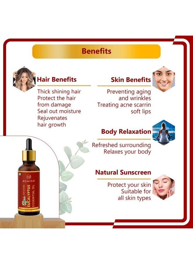 Newish Rosemary & Eucalyptus Oil For Steam Inhalation (Nilgiri Tel) Cold And Cough Undiluted Therapeutic Grade Hair Skin Face And Diffuser 30Ml Eac  - Image 5