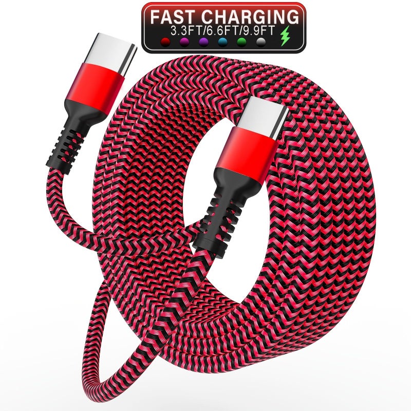 كابل شحن سريع 60 واط من USB C إلى Type C، مضفر بالنايلون، 300 سم، بلون بنفسجي وأسود، متوافق مع أجهزة Apple وSamsung وHuawei وXiaomi. - Image 1