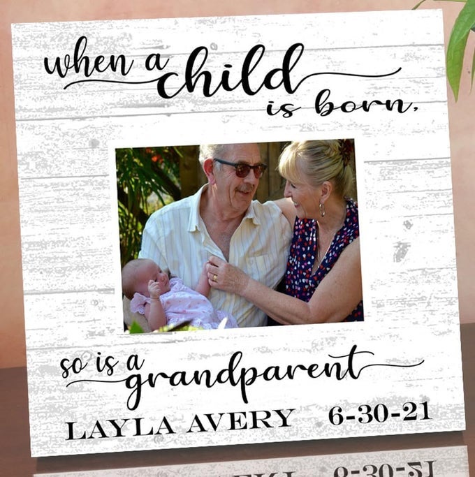 Grandparent Baby Photo Frame Alternative Personalized When A Child Is Born So Is A Grandparent Upload Picture or Photo with Customized Name and Birthday Solid Wood