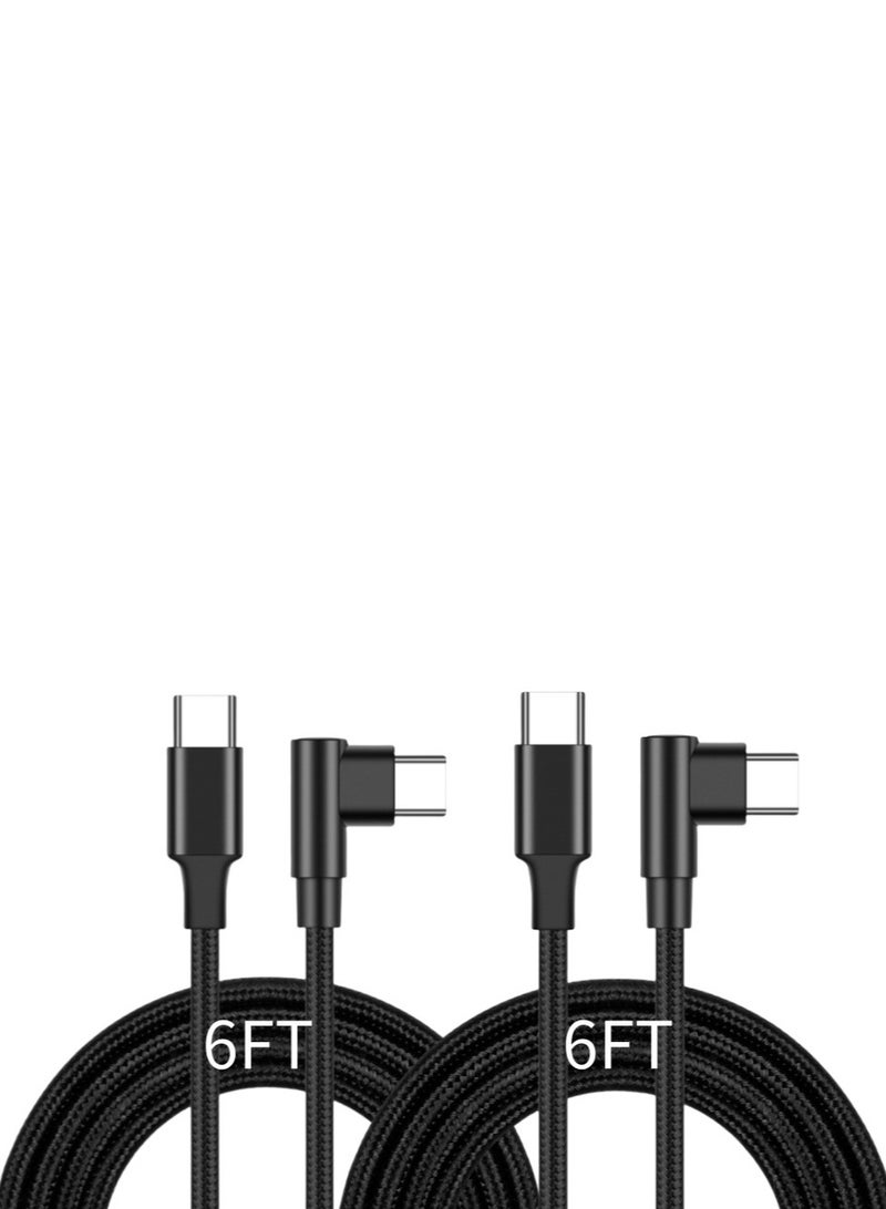 60W 2 Pack 6+6FT Type C to Type C Fast Charging Cable USBC to USBC Cord 90 Degree USB C Cable Right Angle for iPhone 16 15 Samsung Galaxy S24 S23 iPad MacBook Pixel USB C Charger - Image 1