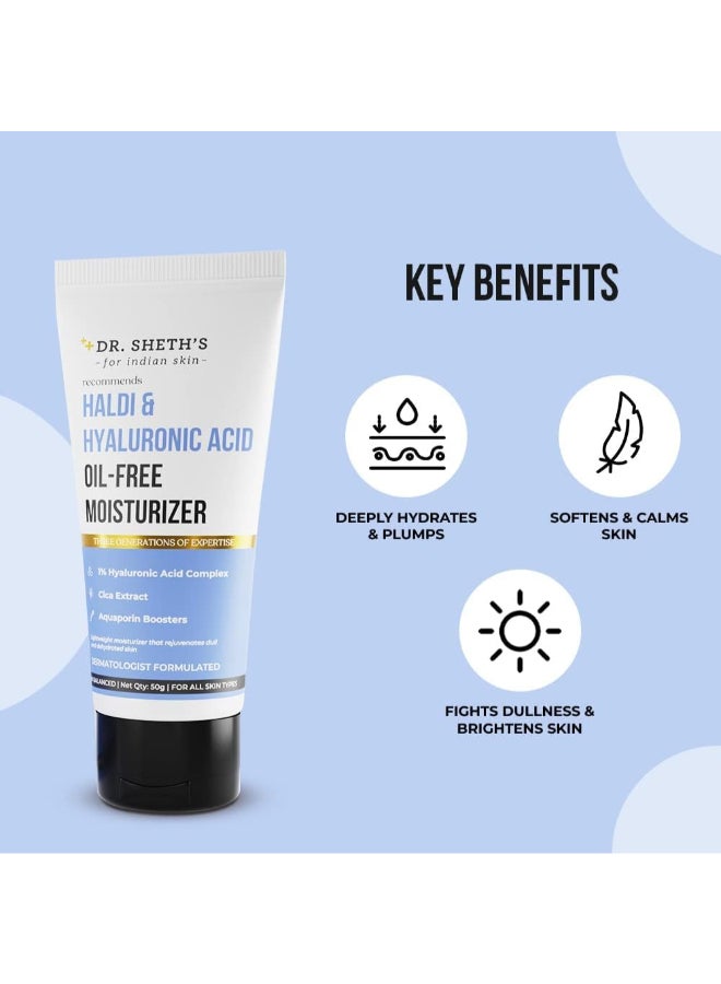 Dr. Sheth's Dr. Sheth’s Haldi & Hyaluronic Acid Oil-Free Moisturizer | Lightweight Moisturiser to Rehydrate Dull Skin | 1% Hyaluronic Acid, Cica Extract & Aquaporin Boosters | Women & Men | 50g - Image 2
