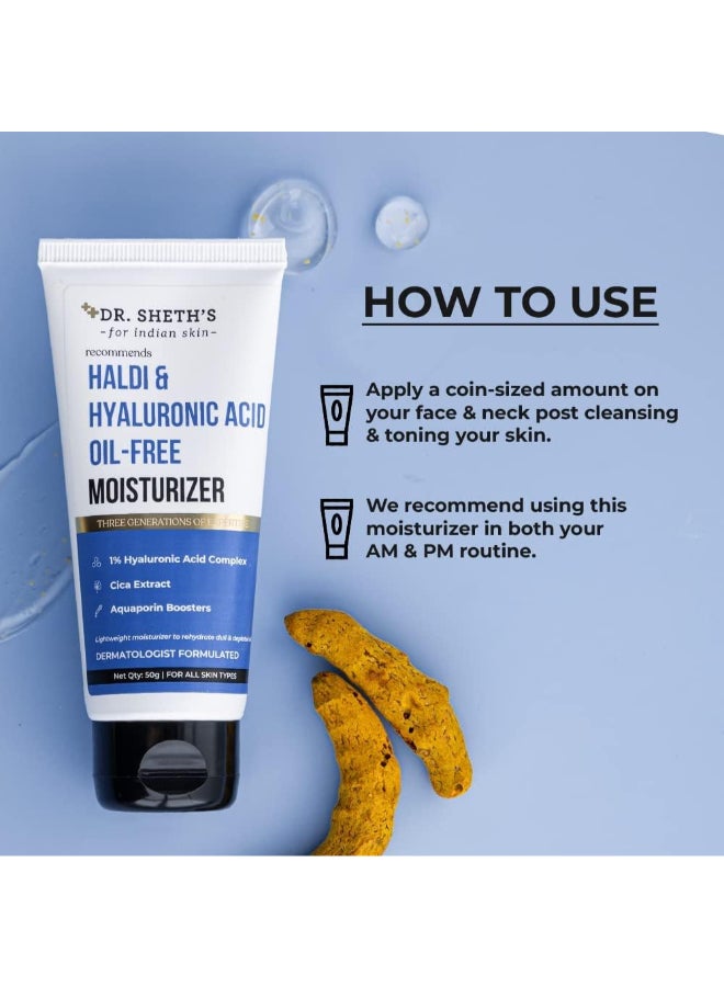 Dr. Sheth's Dr. Sheth’s Haldi & Hyaluronic Acid Oil-Free Moisturizer | Lightweight Moisturiser to Rehydrate Dull Skin | 1% Hyaluronic Acid, Cica Extract & Aquaporin Boosters | Women & Men | 50g - Image 4