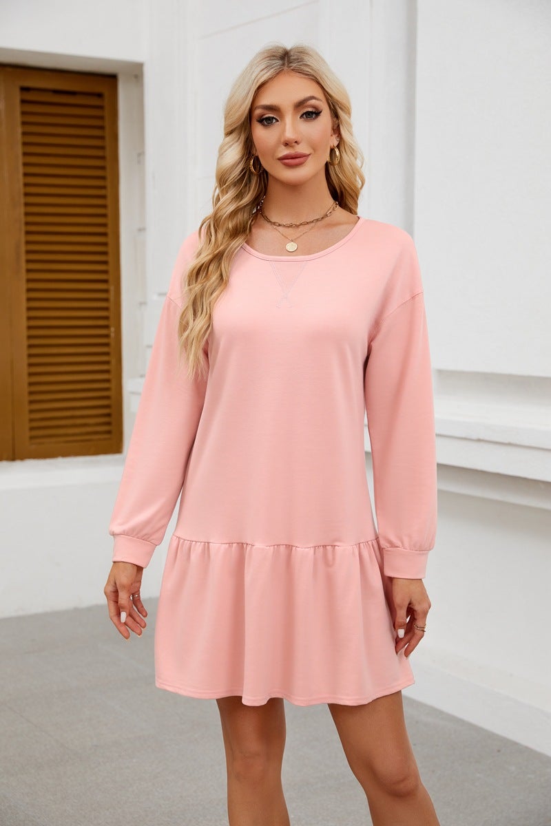 2024 Cross Neck Long-Sleeve Casual Sweatshirt Dress Black - Image 2