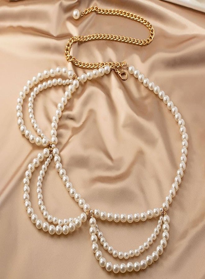 يرتير سلسلة خصر من اللؤلؤ العتيق من YERTTER، سلسلة جسم متدلية من اللؤلؤ، زينة مع قميص فستان، مشد، حزام سلسلة بيبلوم للنساء - Image 3