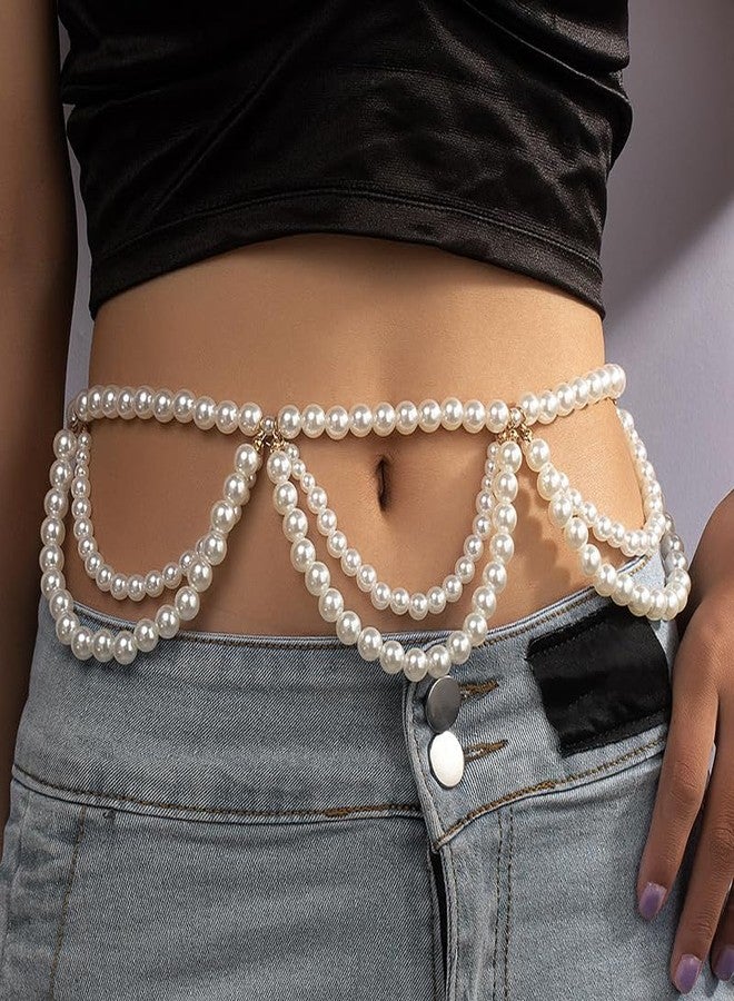 يرتير سلسلة خصر من اللؤلؤ العتيق من YERTTER، سلسلة جسم متدلية من اللؤلؤ، زينة مع قميص فستان، مشد، حزام سلسلة بيبلوم للنساء - Image 2