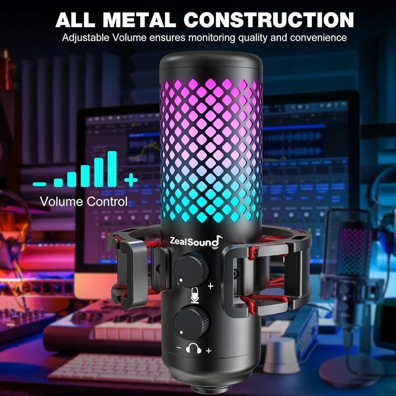 ميكروفون ألعاب ZealSound لهاتف iPhone، ميكروفونات USB للكمبيوتر مع كتم سريع، مؤشر RGB، مرشح بوب، تحكم في الكسب للبث الصوتي - Image 3