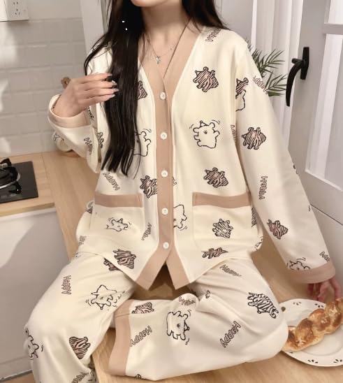 Celary Korean Style Women’s Night Suit|| Cute Printed Pajama Set with Long Sleeve Top & Pants|| Cotton Loungewear||Winter Night Dress|| Full Sleeves with Front Buttons - Image 2