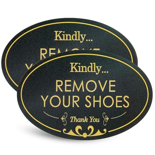 CARGEN Kindly Remove Your Shoes - Please Take Your Shoes Off No Shoes Sign Home Office Spa Wall Door Welcome Sign Oval 6.3" x 3.8" Black - Image 1