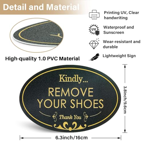 CARGEN Kindly Remove Your Shoes - Please Take Your Shoes Off No Shoes Sign Home Office Spa Wall Door Welcome Sign Oval 6.3" x 3.8" Black - Image 2