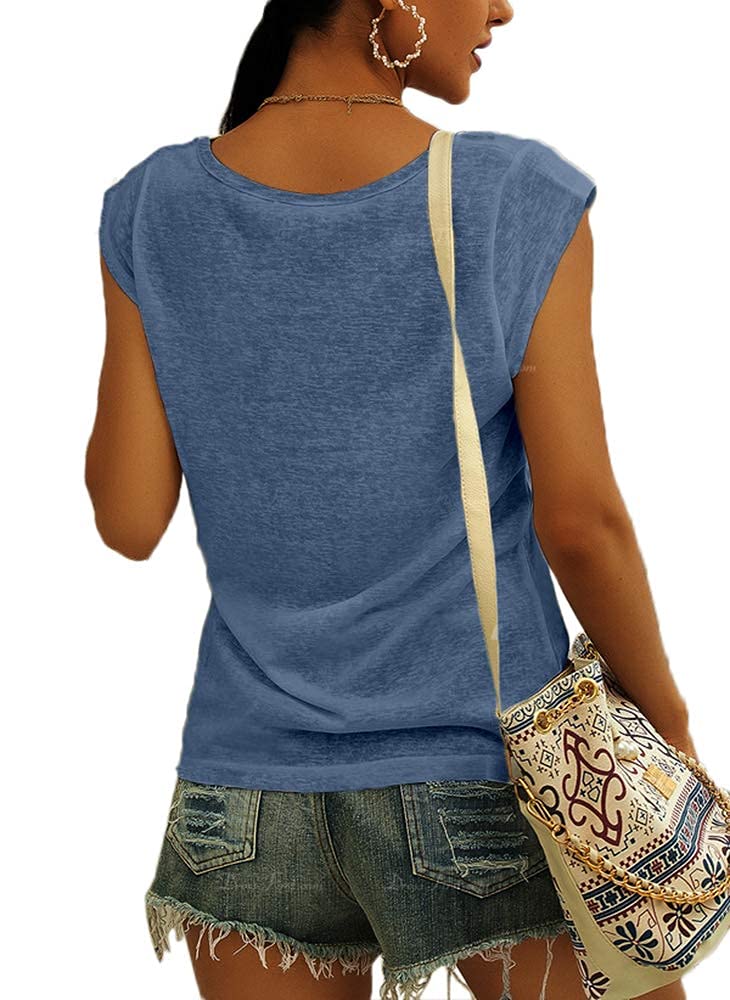 Langwyqu Womens Cap Sleeve T-Shirt Casual Loose Fit Tank Tops - Image 2