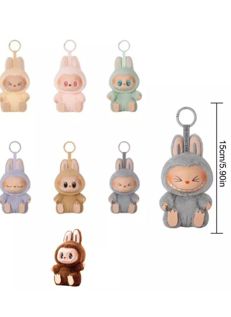 Labubu Plush Toy，Labubu Second-Generation Sit-Down Party Series, Cute Keyring, 13cm (Not Original)