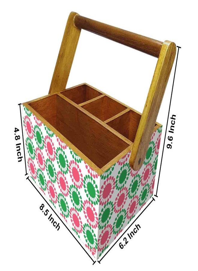 Nutcase Wooden 4 Compartment Utensil Flatware Cutlery Caddy Holder with Handle Napkin Stand - Pink Floral - Image 3