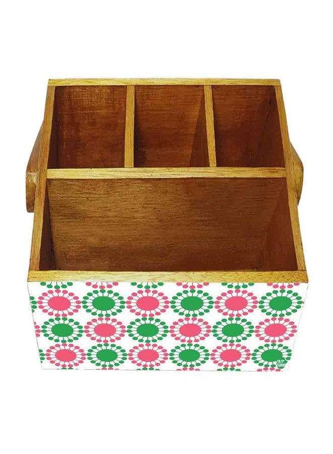 Nutcase Wooden 4 Compartment Utensil Flatware Cutlery Caddy Holder with Handle Napkin Stand - Pink Floral - Image 4
