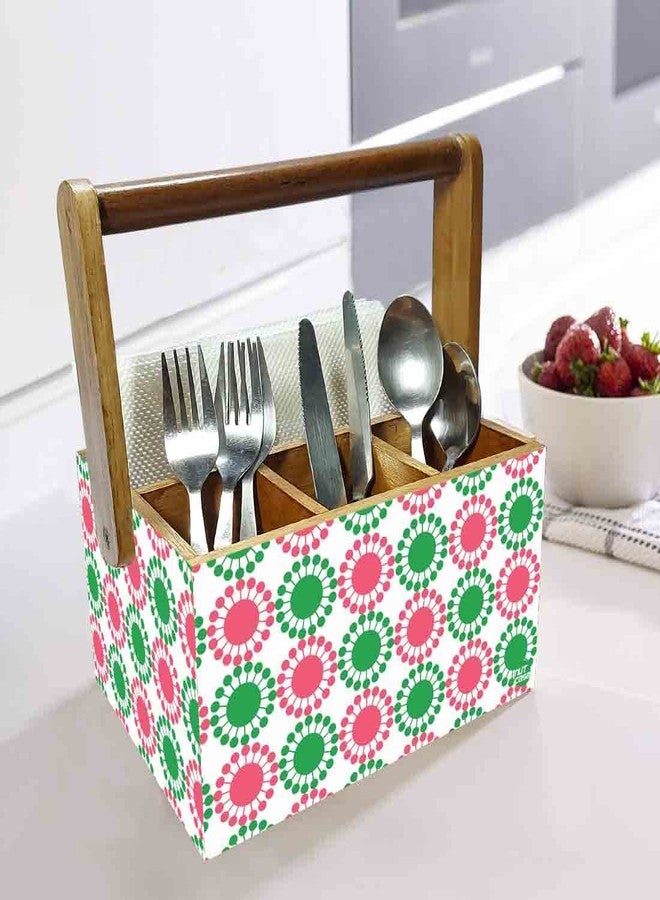 Nutcase Wooden 4 Compartment Utensil Flatware Cutlery Caddy Holder with Handle Napkin Stand - Pink Floral - Image 2