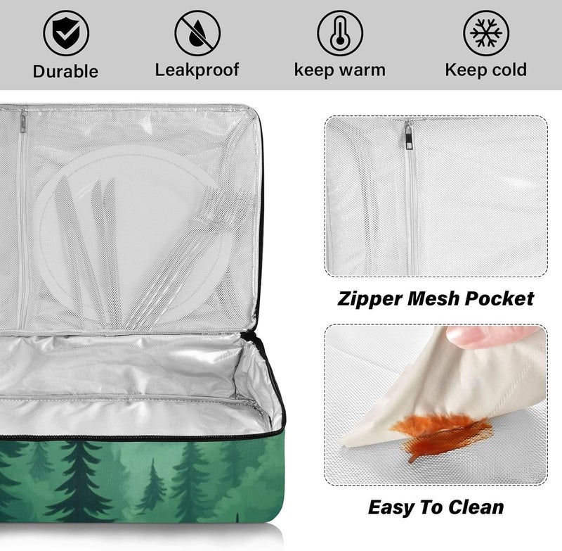 ElliTarr Casserole Carrier Insulated Casserole Dish Carrier Thermal Food Warmer Bag Lasagna Holder Lugger Tote Potluck Containers for Travel Picnic Party Mountain Forest Trees Green 02 - Image 4