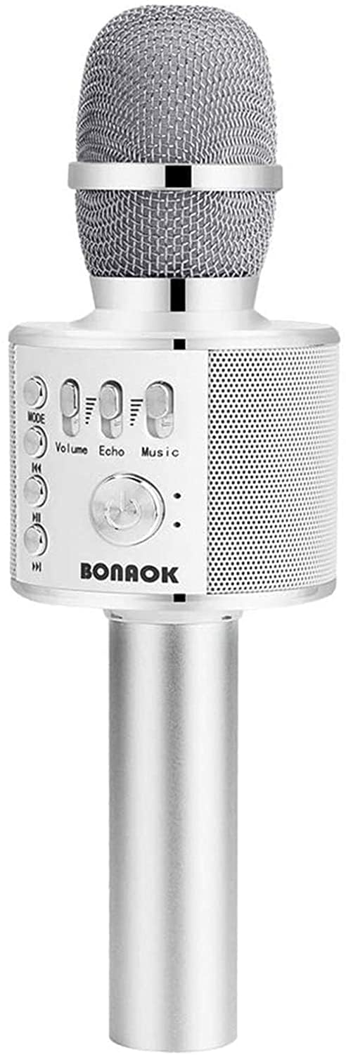 BONAOK ميكروفون كاريوكي لاسلكي بلوتوث BONAOK، ميكروفون محمول 3 في 1 لجميع الهواتف الذكية، هدايا للأطفال والبالغين من جميع الأعمار Q37 (فضي) - Image 1