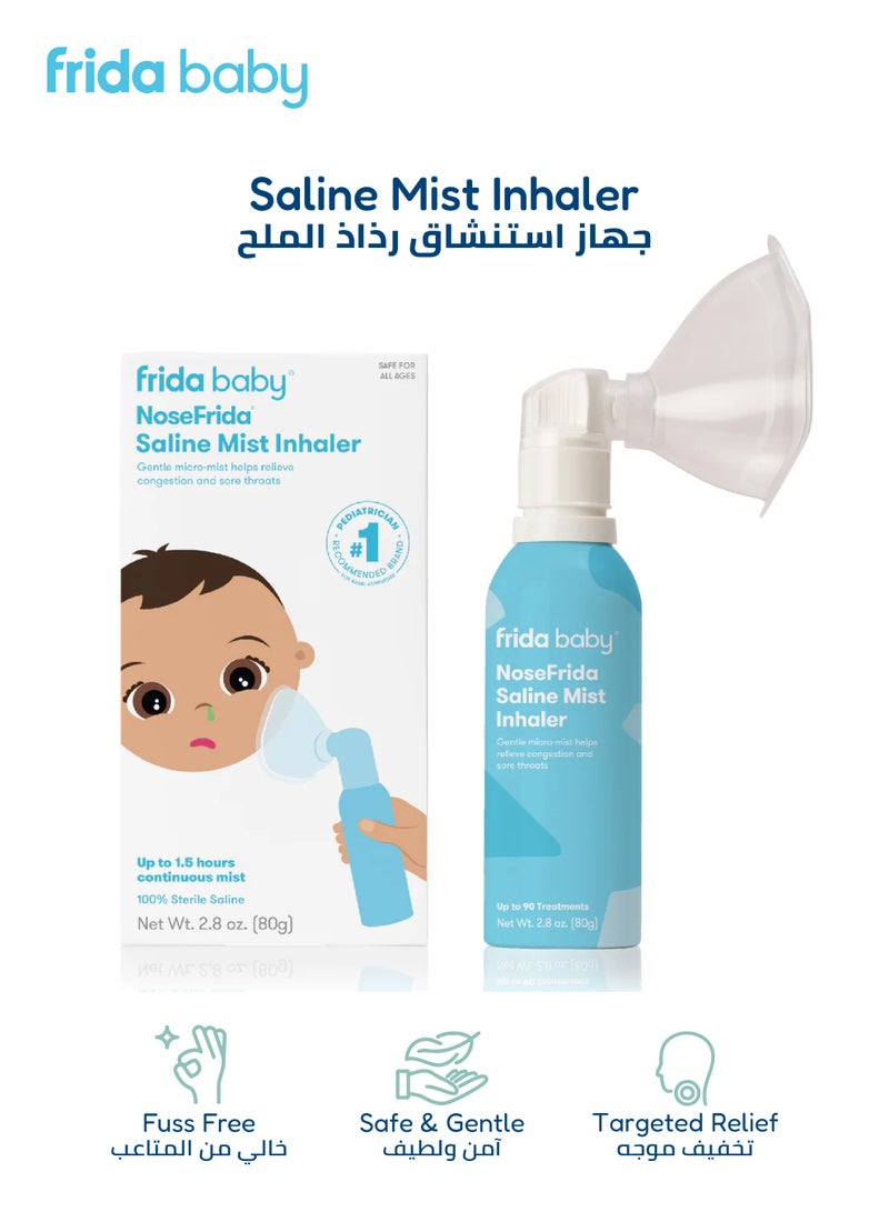 fridababy NoseFrida Saline Mist Inhaler – 100% Sterile Saline, Drug-Free, Gentle Micro-Mist for Congestion & Sore Throat Relief, Safe for All Ages – 80g - Image 1
